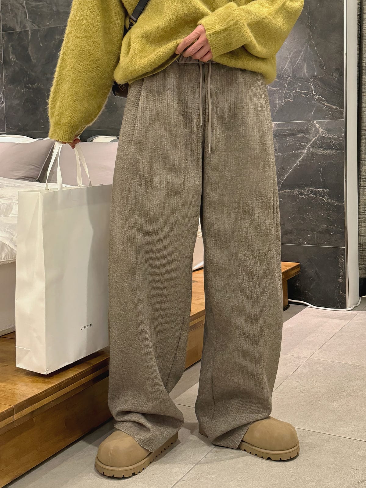 RT No. 12449 KHAKI PLEATED WIDE STRAIGHT PANTS – REALTAKAI