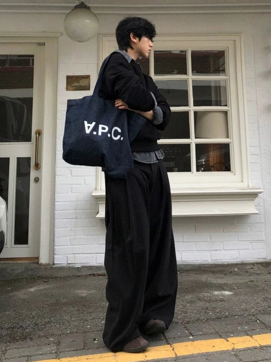 RT No. 32035 PLEATED BLACK WIDE BAGGY PANTS