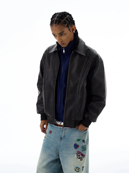 RT No. 19554 BROWN ZIP LEATHER JACKET