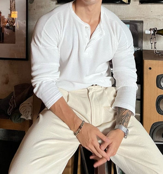 RT No. 11061 KNITTED HENLEY COLLAR LONGSLEEVE SHIRT