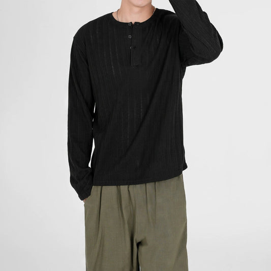 RT No. 12037 VERTICAL KNIT HENRY COLLAR LONGSLEEVE