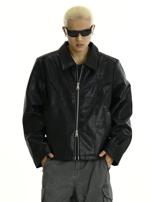 RT No. 11442 BLACK ZIP-UP LEATHER JK