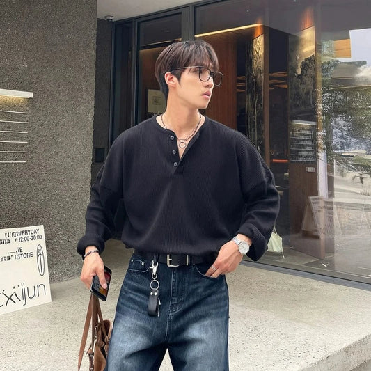 RT No. 31074 WAFFLE KNIT HENLEY COLLAR LONGSLEEVE