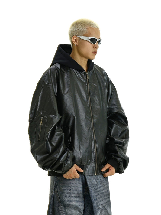 RT No. 11622 BLACK HOODED LEATHER JK