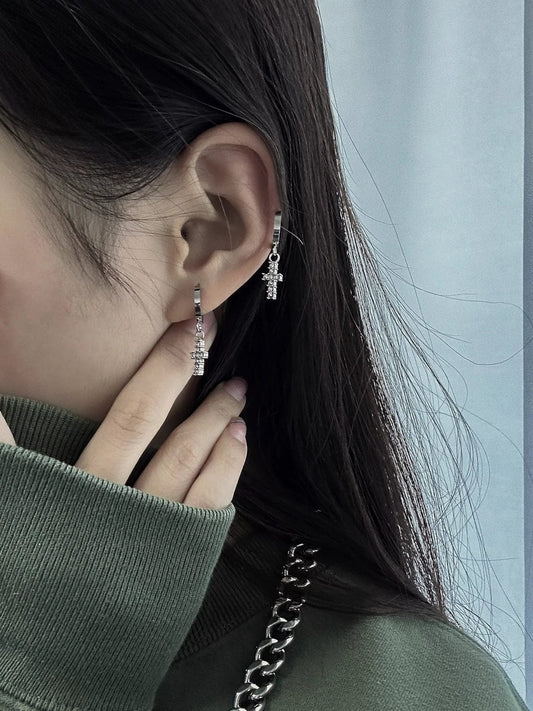 CROSS HOOP EARRING