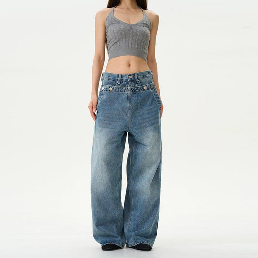 RT No. 12157 DOUBLE WAIST DENIM JEANS