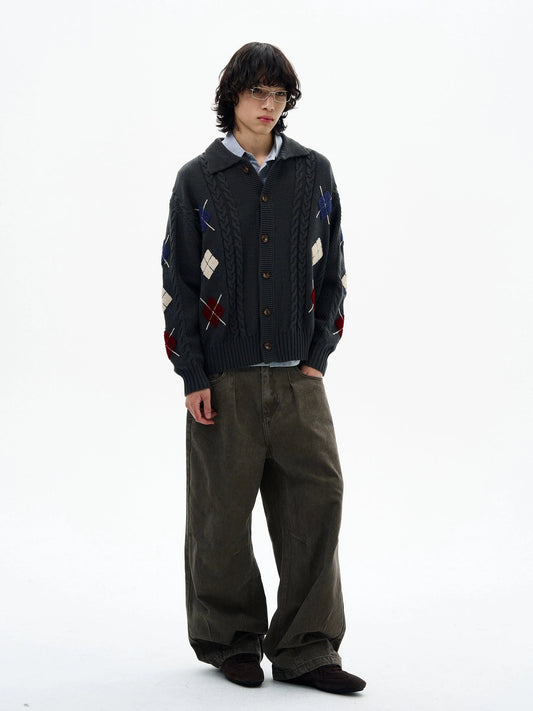 RT No. 32098 KNITWEAR DIAMOND LAZY CARDIGAN JACKET