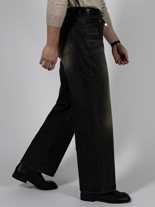 RT No. 12448 WASHED BLACK STRAIGHT DENIM JEANS