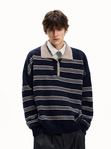 RT No. 55129 KNITWEAR STRIPED HENLEY SWEATER