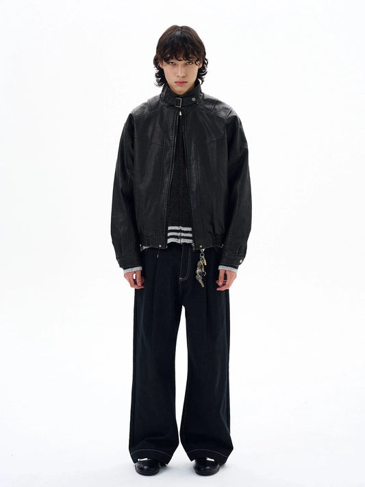 RT No. 29033 RECONSTRUCTED COLLAR LEATHER JACKET