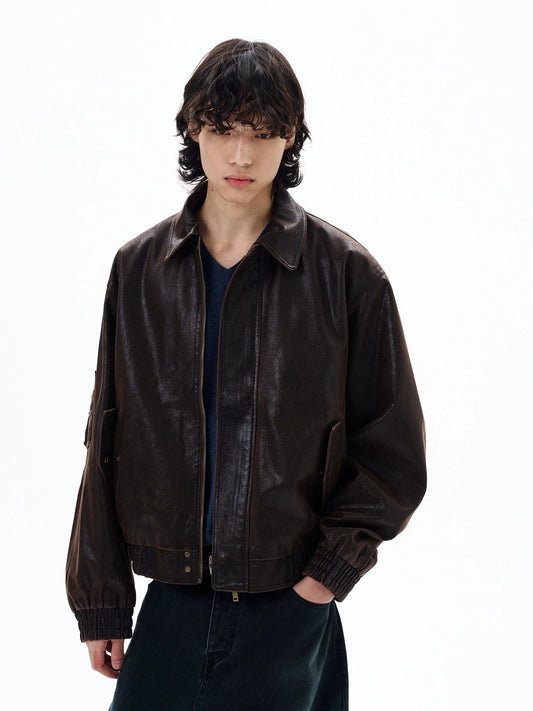 RT No. 29039 BROWN LEATHER ZIP JACKET
