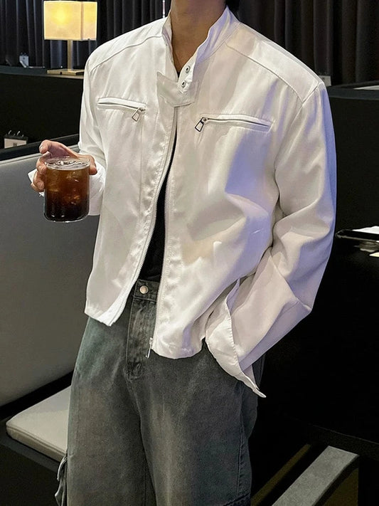 RT No. 29054 WHITE MOTORCYCLE COLLAR ZIP JACKET