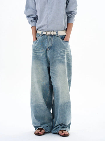 RT No. 29048 WASHED DENIM BAGGY STRAIGHT JEANS