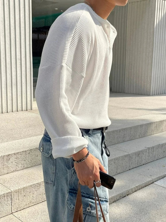 RT No. 31074 WAFFLE KNIT HENLEY COLLAR LONGSLEEVE