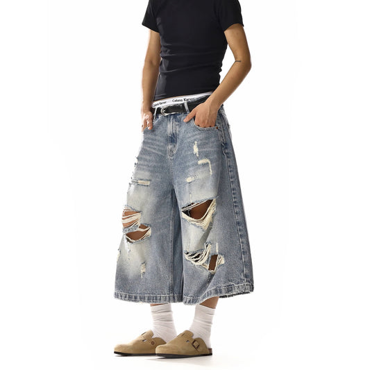 RT No. 18249 RIPPED BLUE DENIM SHORTS