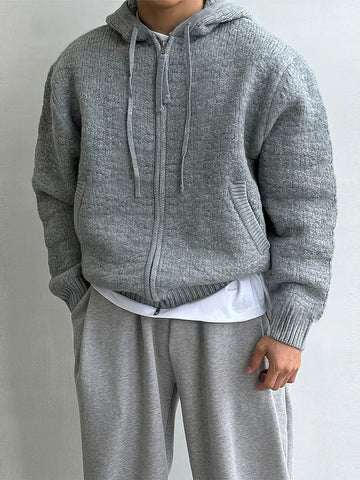 RT No. 12437 GRAY KNITTED ZIP-UP HOODIE