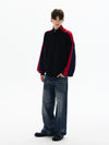 RT No. 50414 KNITWEAR RED SLEEVE QUARTER ZIP SWEATER