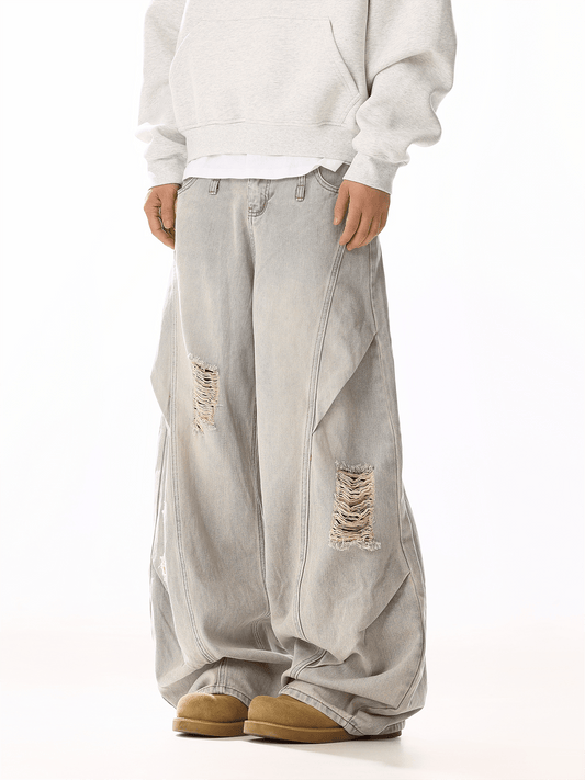 RT No. 19805 RECONSTRUCTED CREAM-BLUE WIDE STRAIGHT JEANS