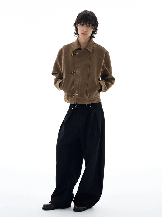 RT No. 25025 BLACK STRIPED PLEATED STRAIGHT PANTS