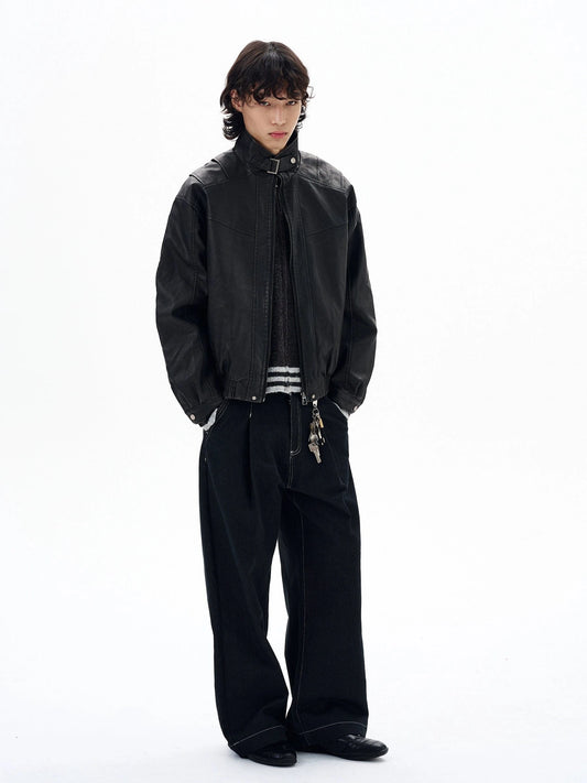 RT No. 29033 RECONSTRUCTED COLLAR LEATHER JACKET