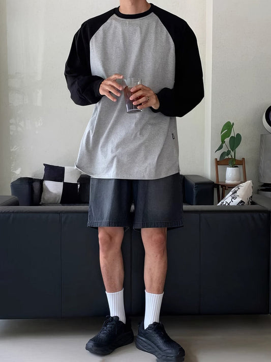 RT No. 12403 GRAY CONTRAST CREWNECK SWEATER