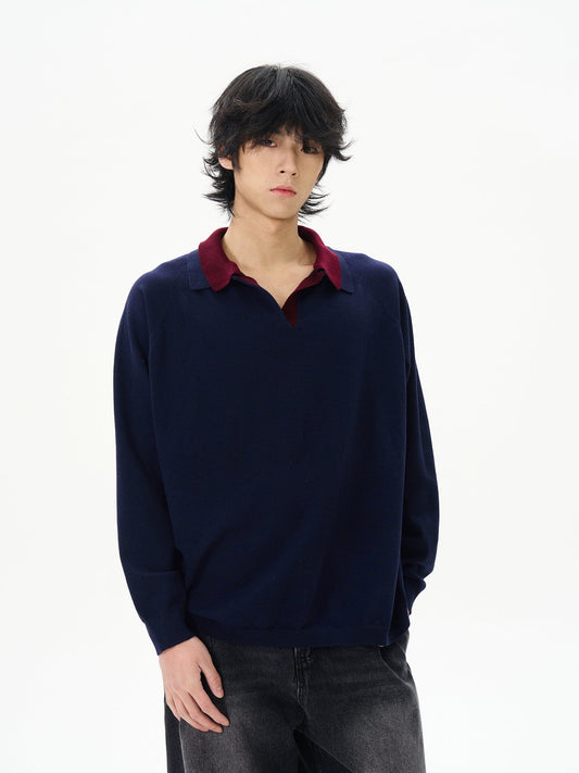 RT No. 12208 TWO PIECE NAVY KNIT POLO PULLOVER SWEATER