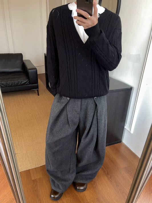 RT No. 50255 TWEED DOUBLE PLEATED WIDE PANTS