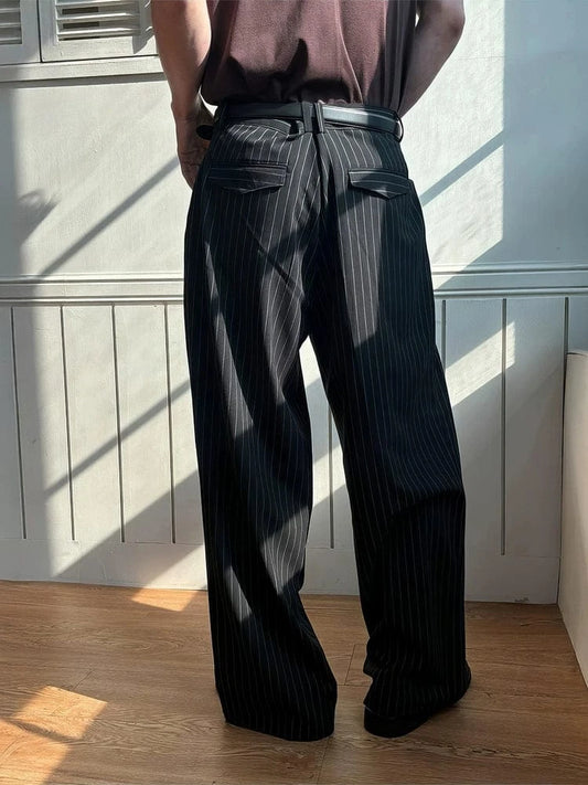 RT No. 31076 PLEATED STRIPED WIDE STRAIGHT PANTS