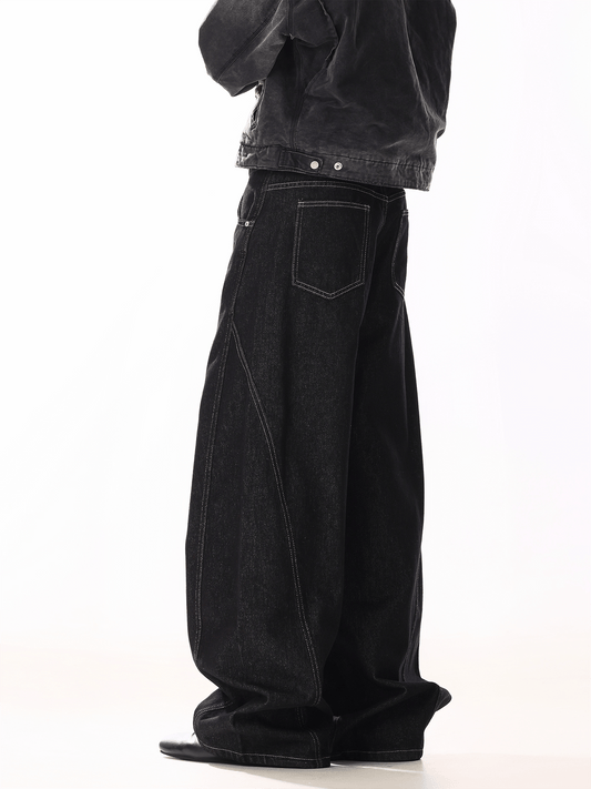 RT No. 19804 BLACK WIDE STRAIGHT DENIM JEANS