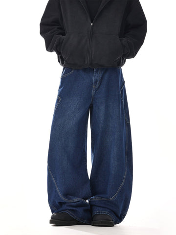 RT No. 12543 RECONSTRUCTED BLUE WORKWEAR BAGGY JEANS