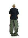 RT No. 11409 GREEN RECONSTRUCTED BAGGY CARGO JEANS