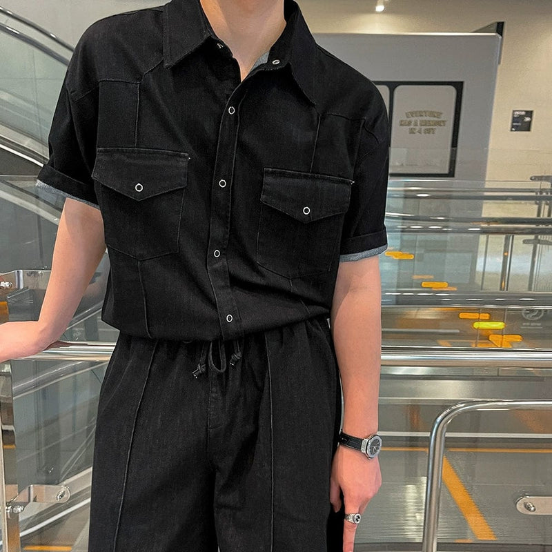 RT No. 11639 BLACK DENIM BUTTON-UP SHIRT & LOUNGE PANTS