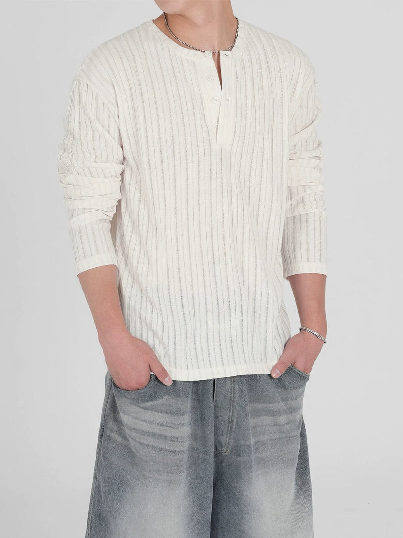 RT No. 12037 VERTICAL KNIT HENRY COLLAR LONGSLEEVE