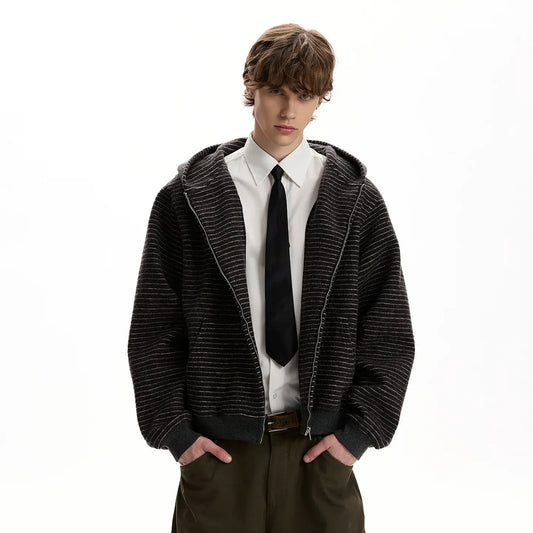 RT No. 40714 STRIPED FLEECE ZIPPER HOODIE