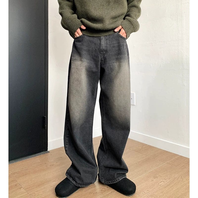 RT No. 11517 WASHED BLACK STRAIGHT PANTS