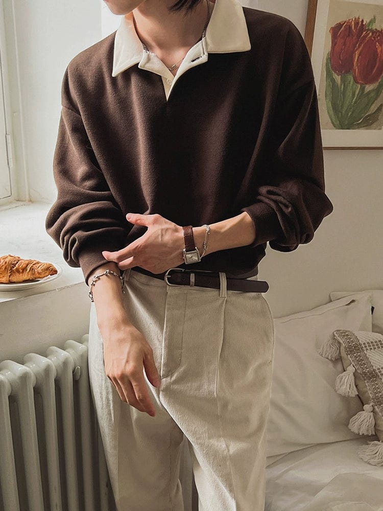 RT No. 11422 BROWN CONTRAST POLO SWEATER