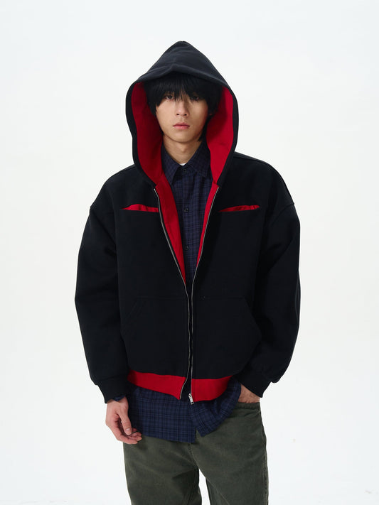 RT No. 12576 BLACK TWO-TONE ZIP-UP HOODIE