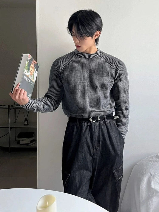 RT No. 32054 GRAY KNIT TEXTURE SWEATER