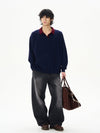 RT No. 12208 TWO PIECE NAVY KNIT POLO PULLOVER SWEATER