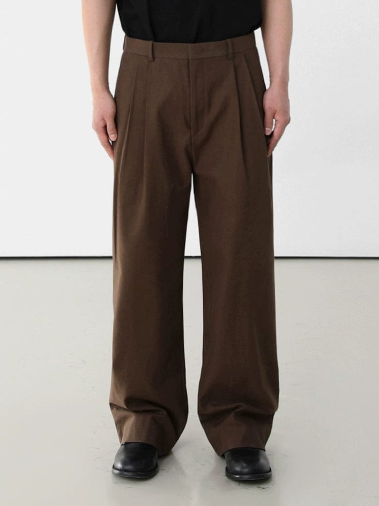 RT No. 11693 BROWN FOLDED PLEATED STRAIGHT SUIT PANTS