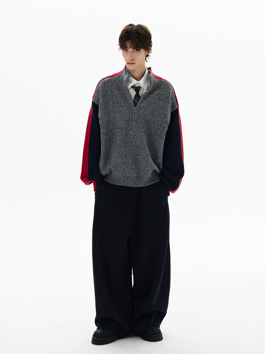 RT No. 50414 KNITWEAR RED SLEEVE QUARTER ZIP SWEATER