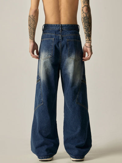 RT No. 11262 WASHED BLUE RELAX STRAIGHT DENIM JEANS