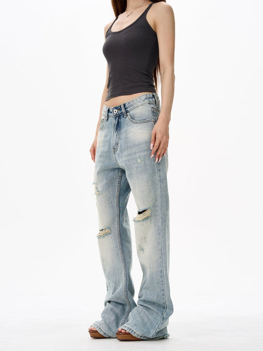 RT No. 18138 BLUE DISTRESSED DENIM STRAIGHT JEANS