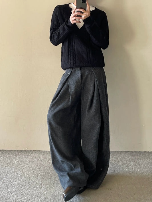 RT No. 50255 TWEED DOUBLE PLEATED WIDE PANTS