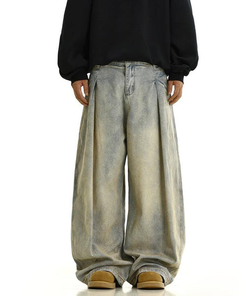 RT No. 11959 PLEATED YELLOW BLUE DENIM JEANS – REALTAKAI