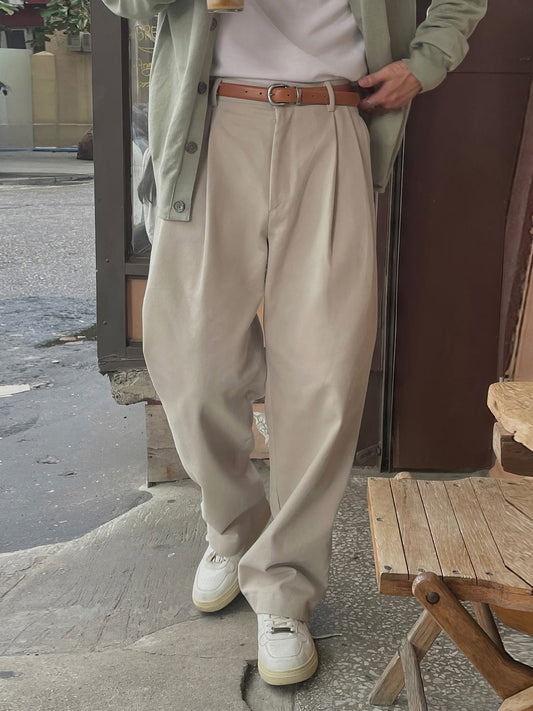 RT No. 13016 PLEATED CREAM STRAIGHT PANTS