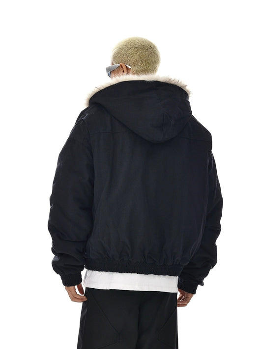 RT No. 12057 BLACK HOODED FUR WORKWEAR JACKET