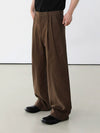 RT No. 11693 BROWN FOLDED PLEATED STRAIGHT SUIT PANTS