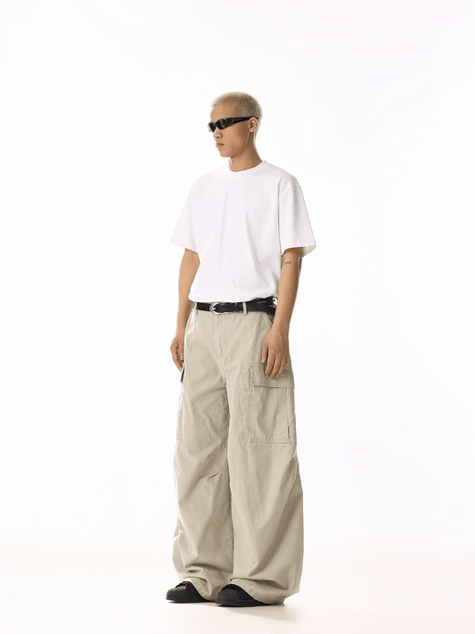 RT No. 19839 CREAM BAGGY STRAIGHT CARGO PANTS