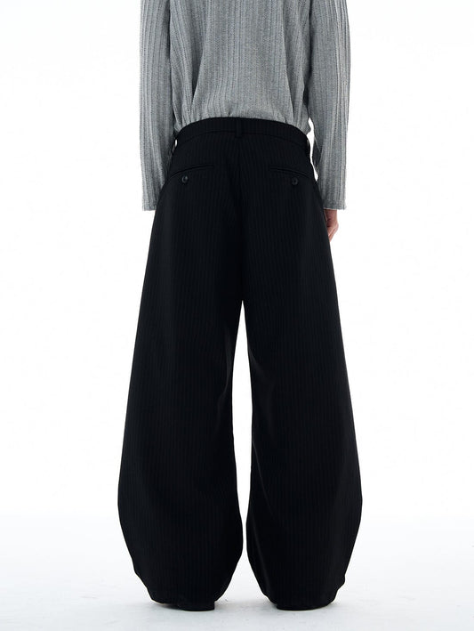 RT No. 25025 BLACK STRIPED PLEATED STRAIGHT PANTS